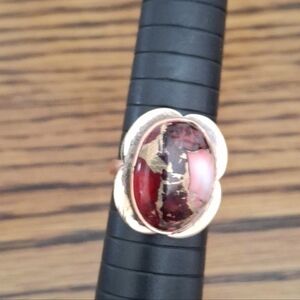 Ring Red Rose Dahlia Copper Framed Size 7